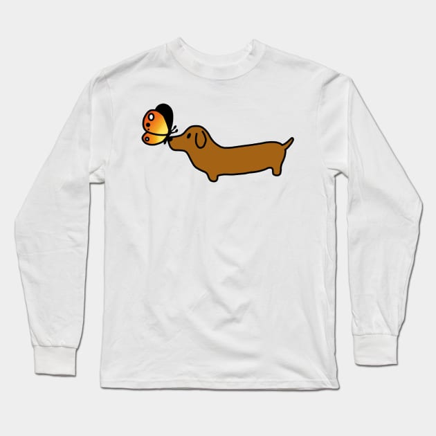 Wiener Dog With A Butterfly Long Sleeve T-Shirt by MillerDesigns